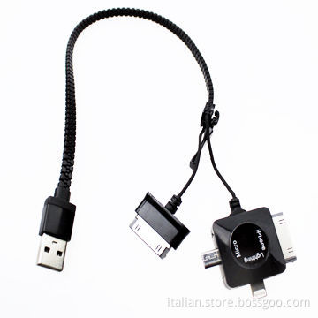 4-in-1 zipper USB cable, charging and sync data for iPhone, Samsung